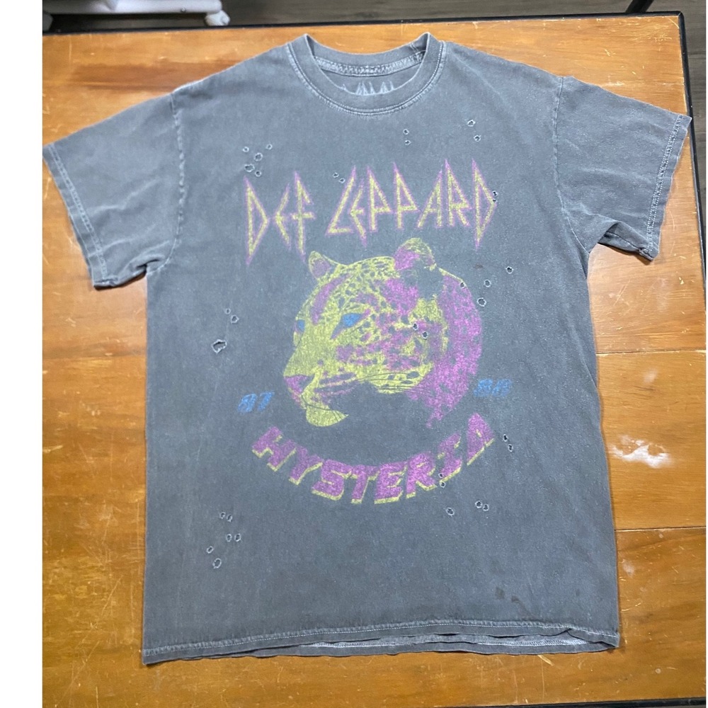 Def Leppard Graphic T-Shirt Men Large Grey Good Distressed Hysteria 87-88 Band